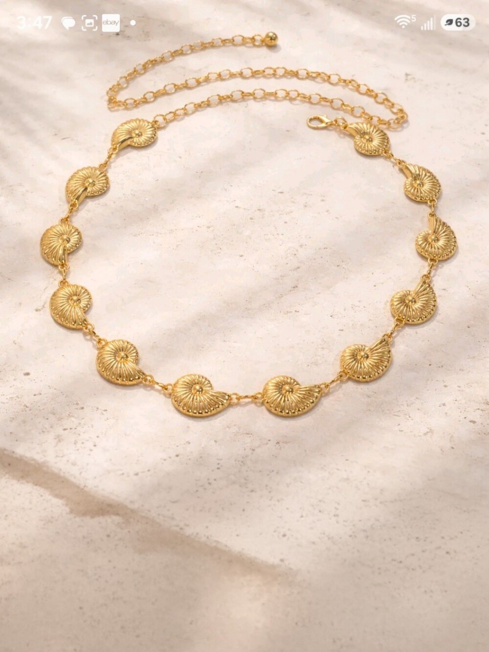 NWT Gold Nautilus Seashell Statement Chain Belt - 44"